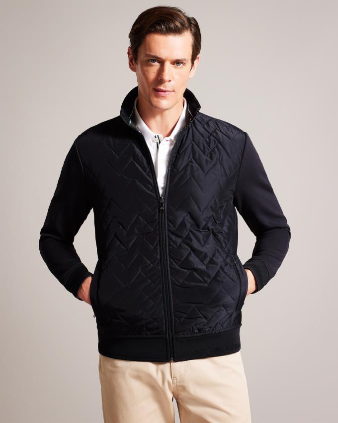 Veste Ted Baker Long Sleeve Quilted Front Bleu Marine Homme | DNA-09102299